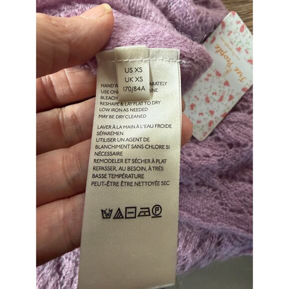 Free People Lilac Alpaca Blend Open Knit Sweater Boho Slouchy Pullover XS NWT - Picture 6 of 6